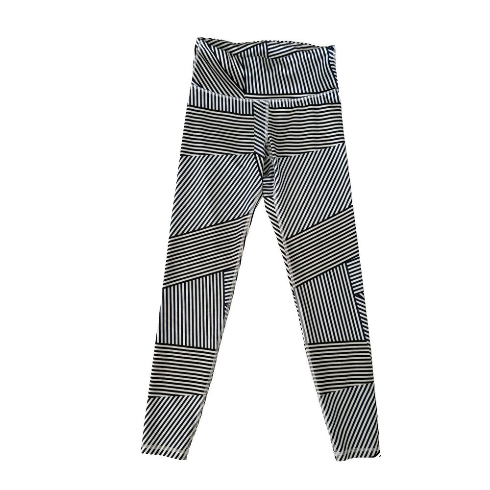 Old Navy Women's M Go Dry Blue Black White Striped Active Full-Length Leggings